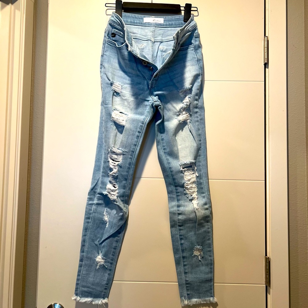 Kancan Distressed Mid Rise Super Skinny Jeans